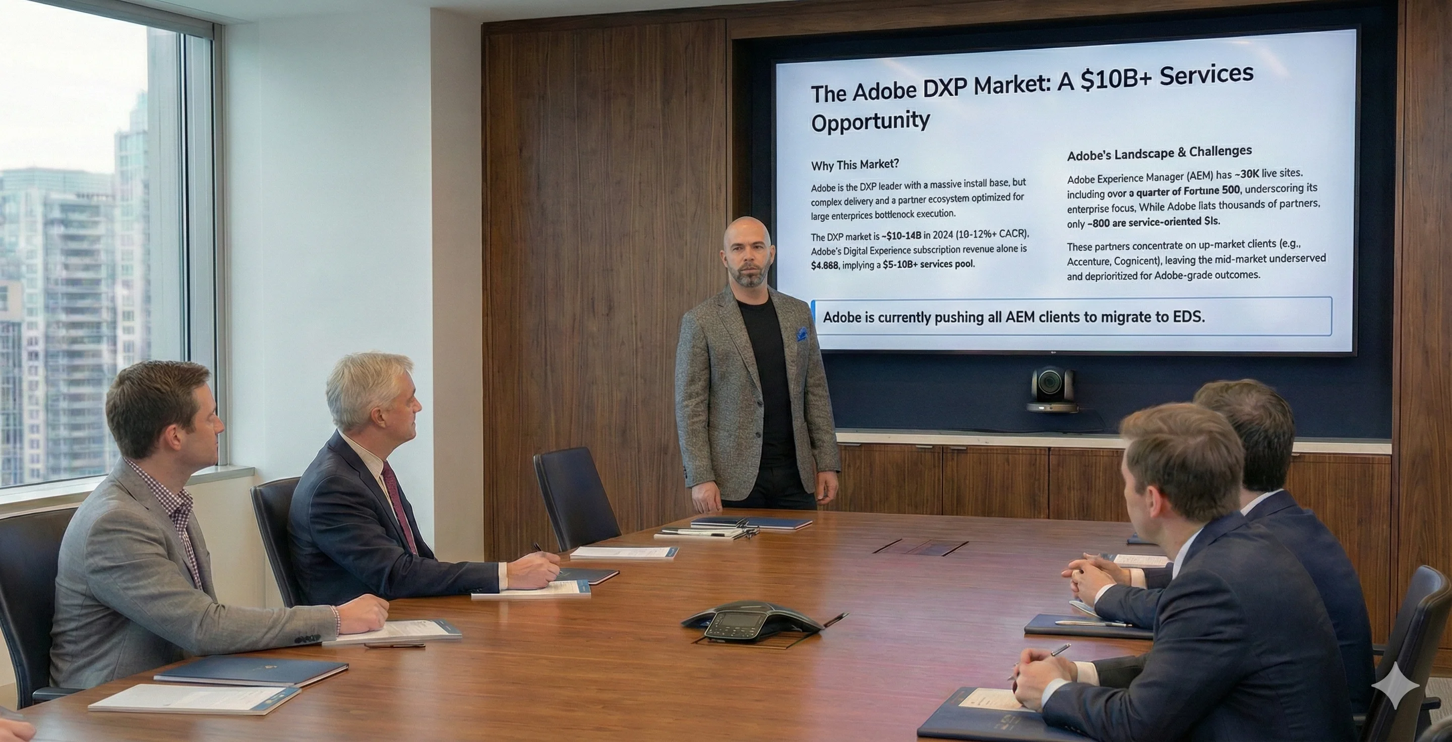 Boardroom presentation about Adobe DXP market opportunity